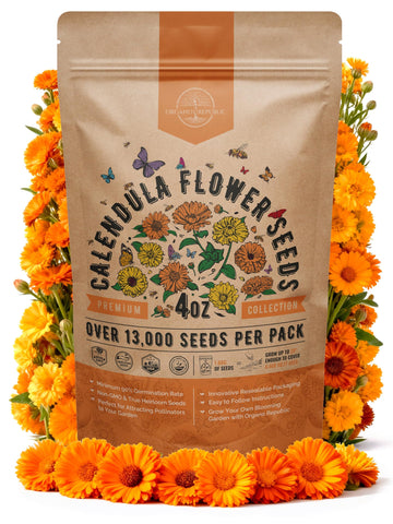 Organo Republic calendula seeds pack 4oz ready for planting and blooms.