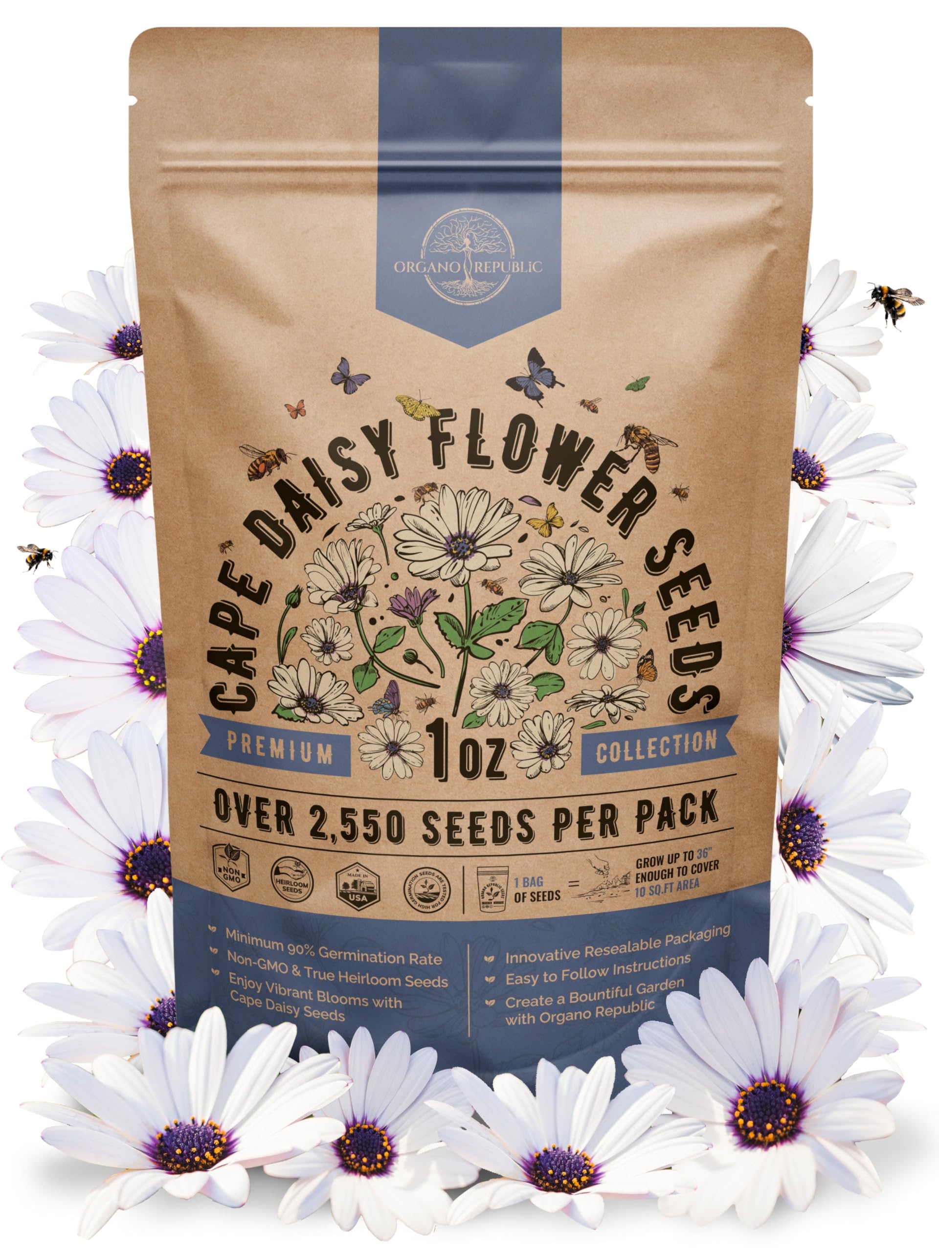 Organo Republic Cape Daisy seeds pack ready for planting and storage.
