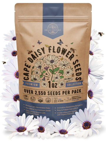 Organo Republic Cape Daisy seeds pack ready for planting and storage.