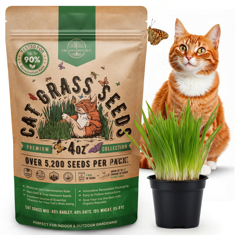 Organo Republic Cat Grass Seeds Mix packaging for indoor growing and freshness
