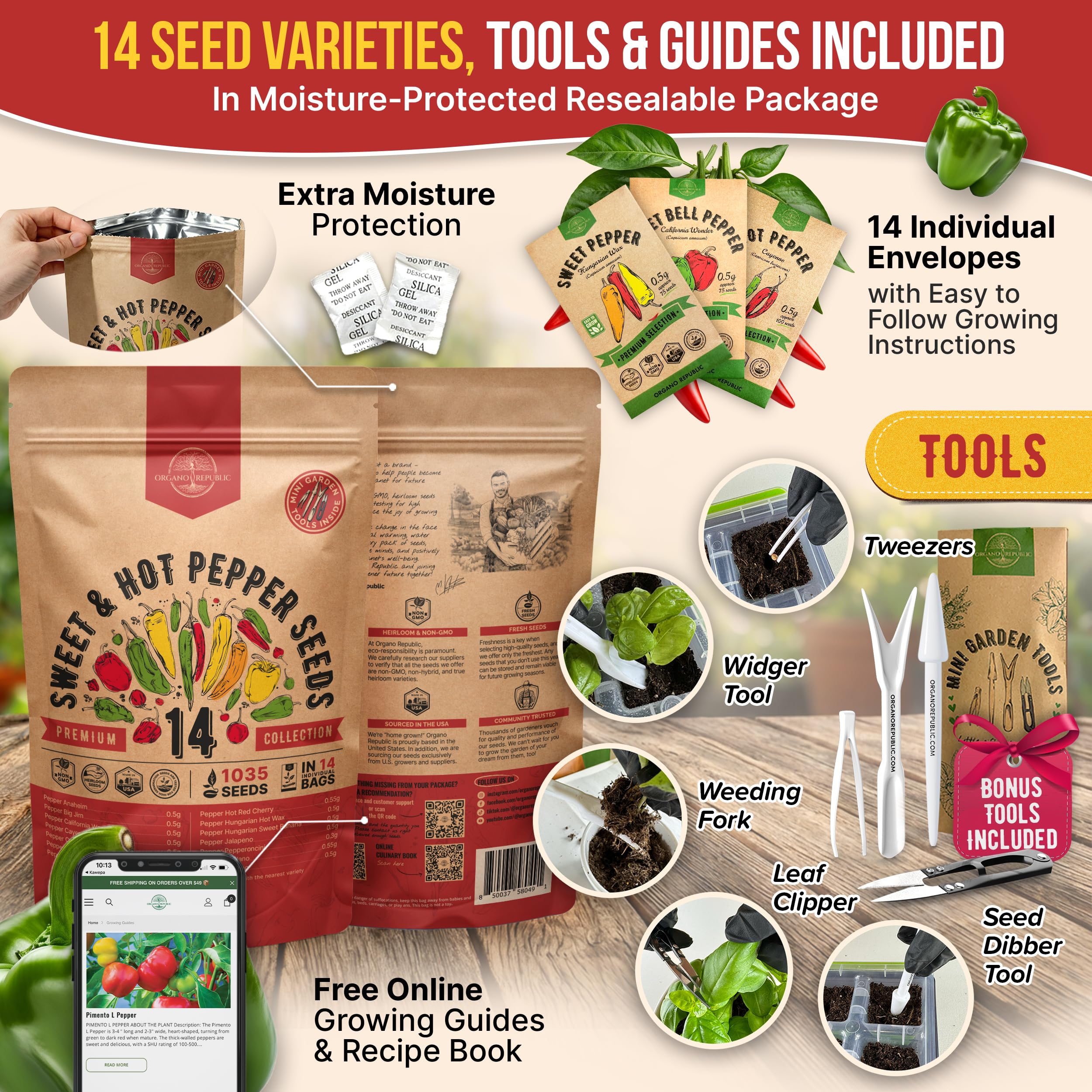Organo Republic garden tools mini kit for precise sowing and care.