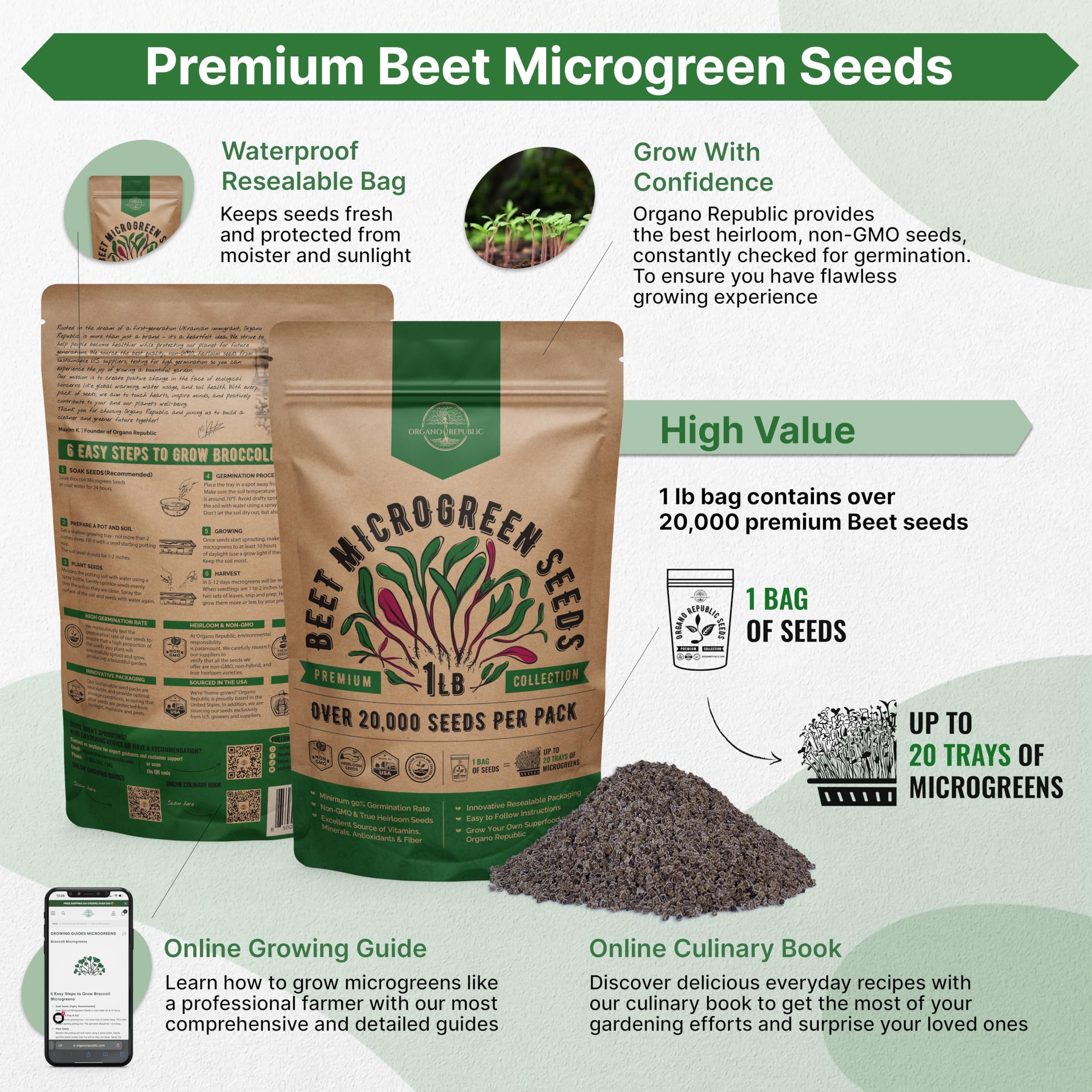 Organo Republic heirloom non-GMO beet seeds ideal for fresh microgreens