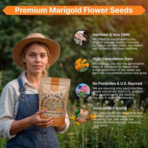 Organo Republic marigold seeds sealed bag storage ensures up to two years of freshness.