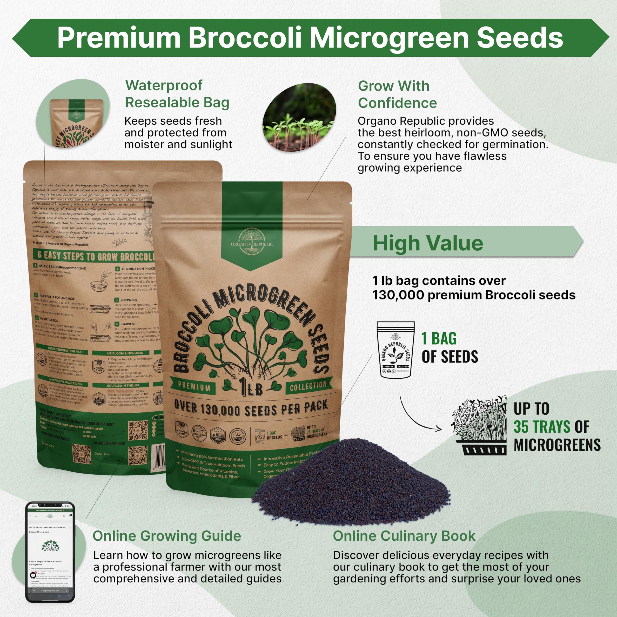 Organo Republic microgreens growing tray setup showcasing easy indoor cultivation.