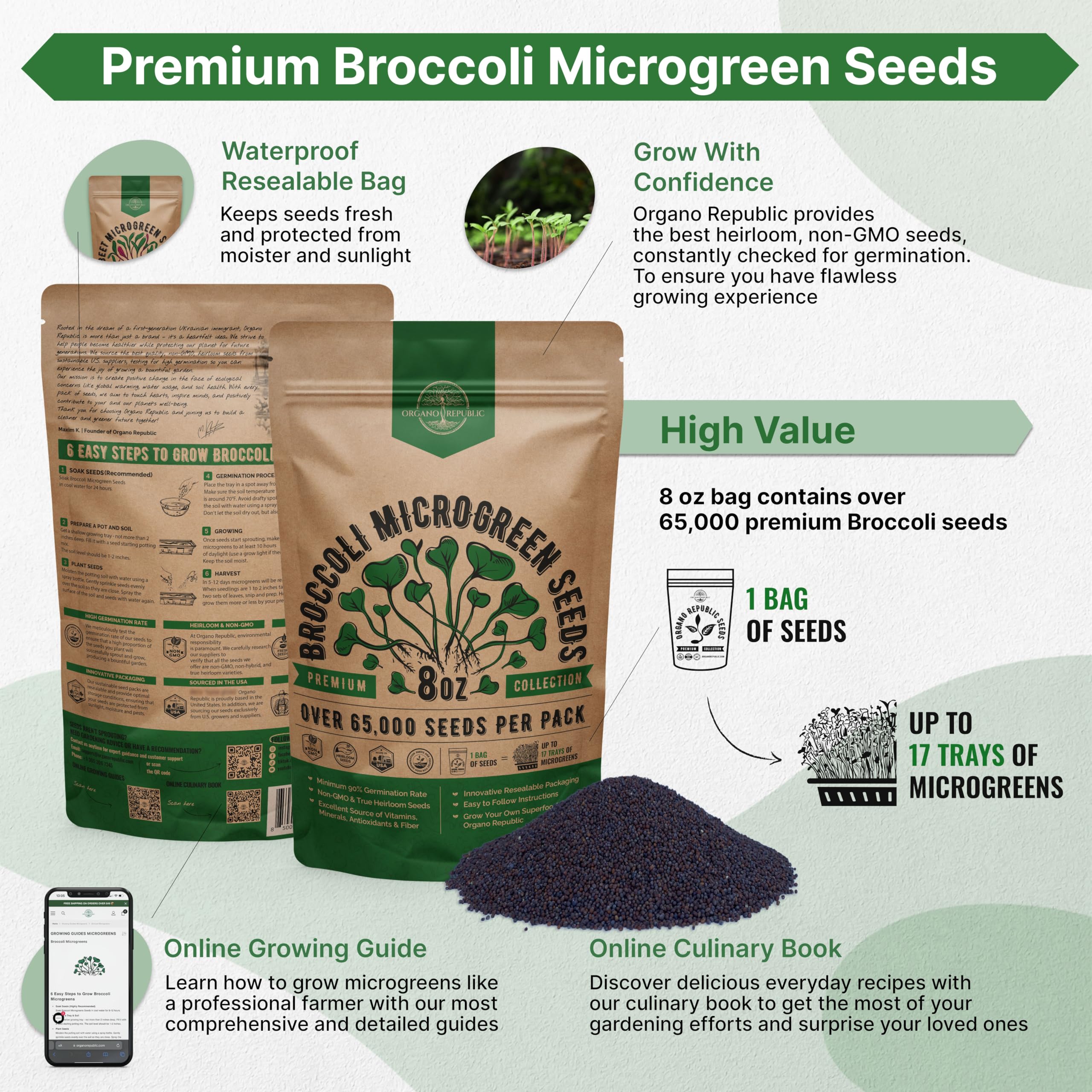 Organo Republic microgreens seeds in bulk for high-quality heirloom sprouts.