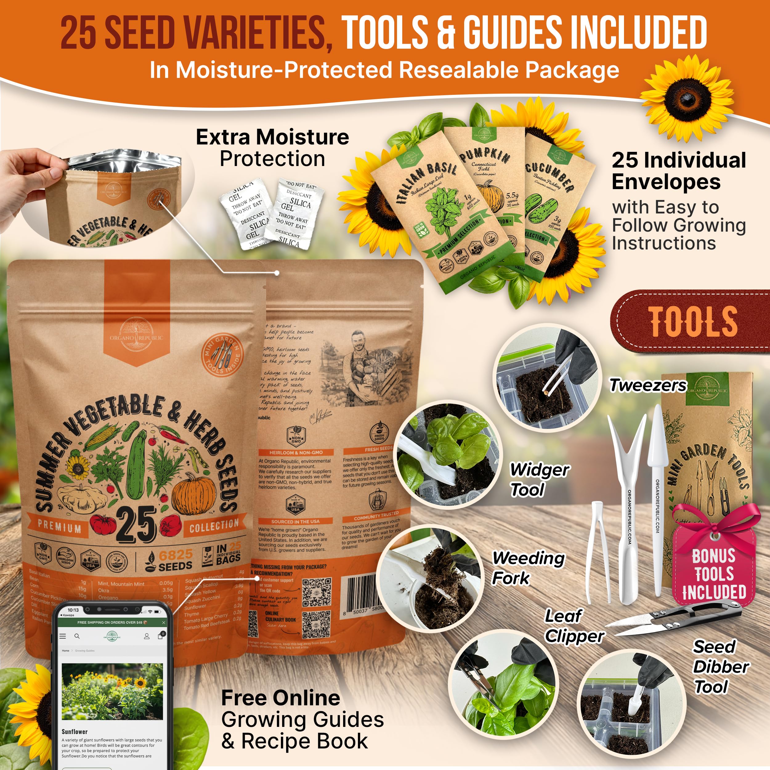 Organo Republic mini garden tools included with seeds streamline planting