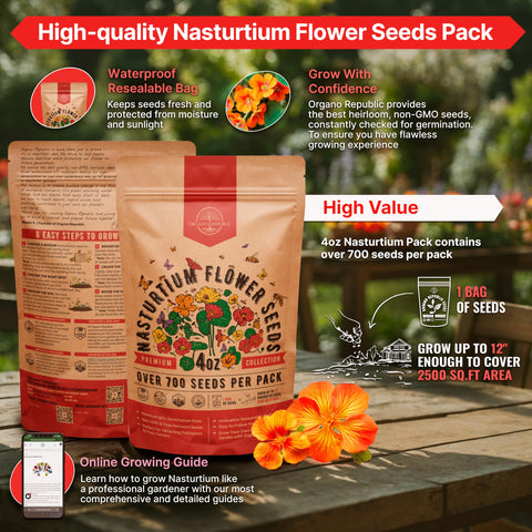 Organo Republic Nasturtium seeds bag with waterproof resealable design
