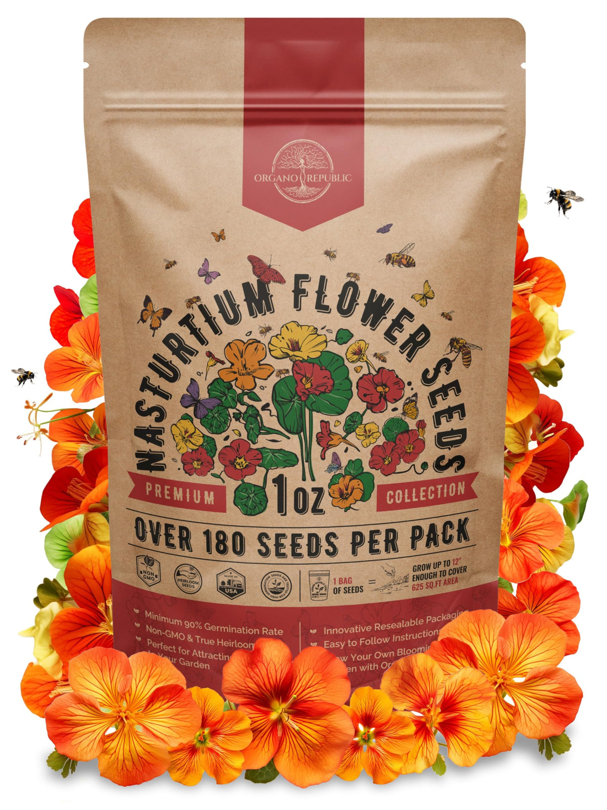 Organo Republic nasturtium seeds pack 1oz ready for outdoor planting and edible blooms