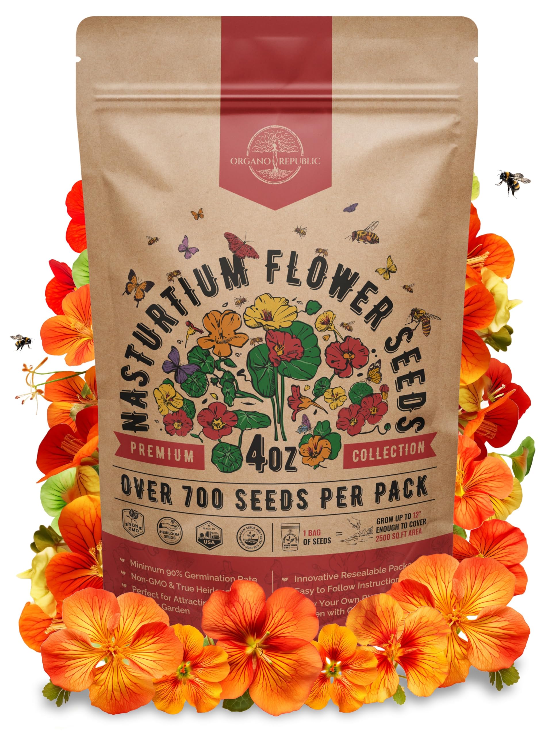Organo Republic Nasturtium seeds pack for edible flowers, 4 oz and non-GMO
