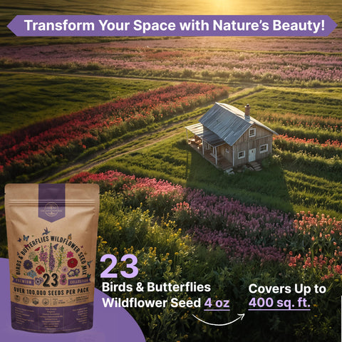 Organo Republic outdoor garden border with wildflowers, adds color and biodiversity.