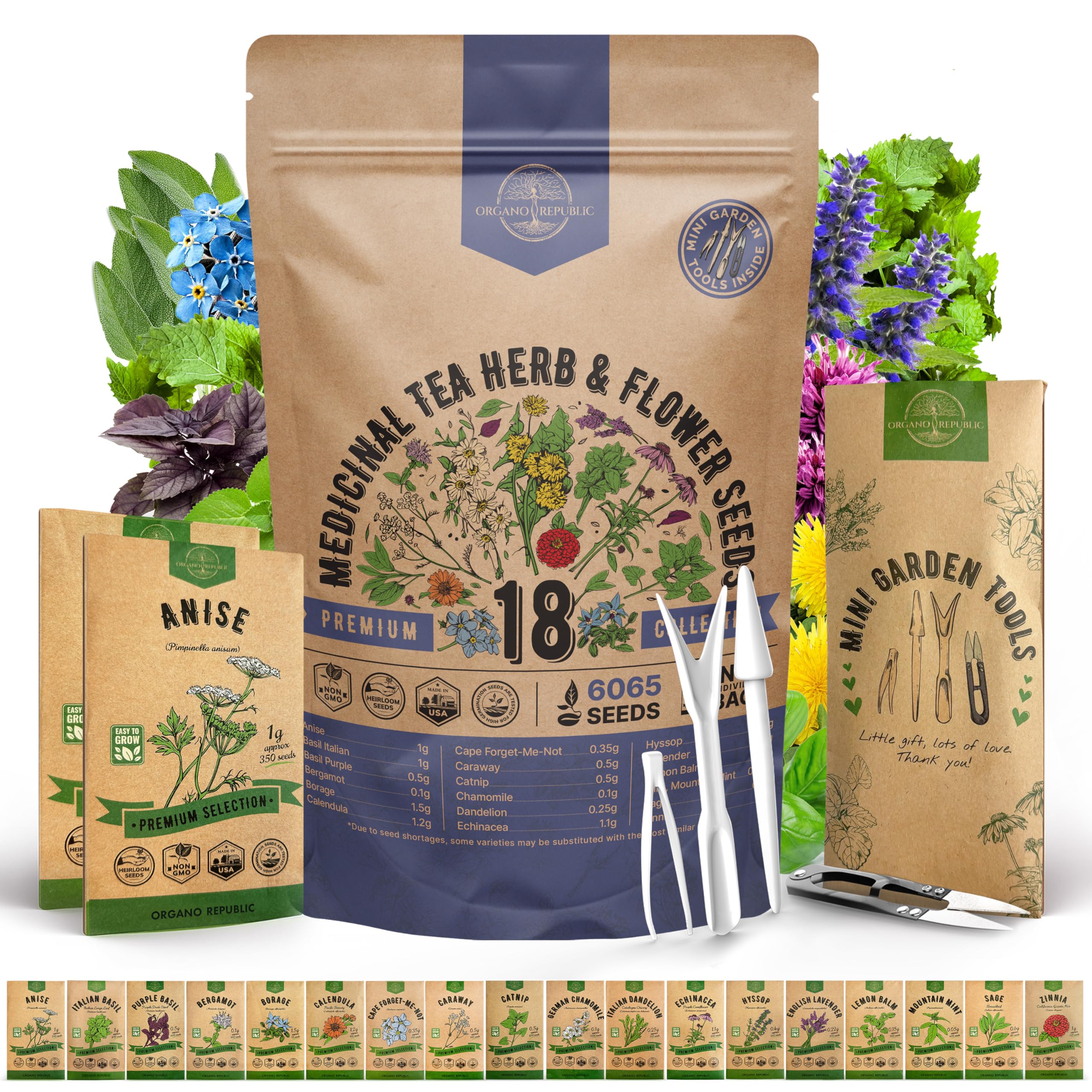 Organo Republic seed pack cover shows heirloom varieties, perfect for starting a home herb garden.