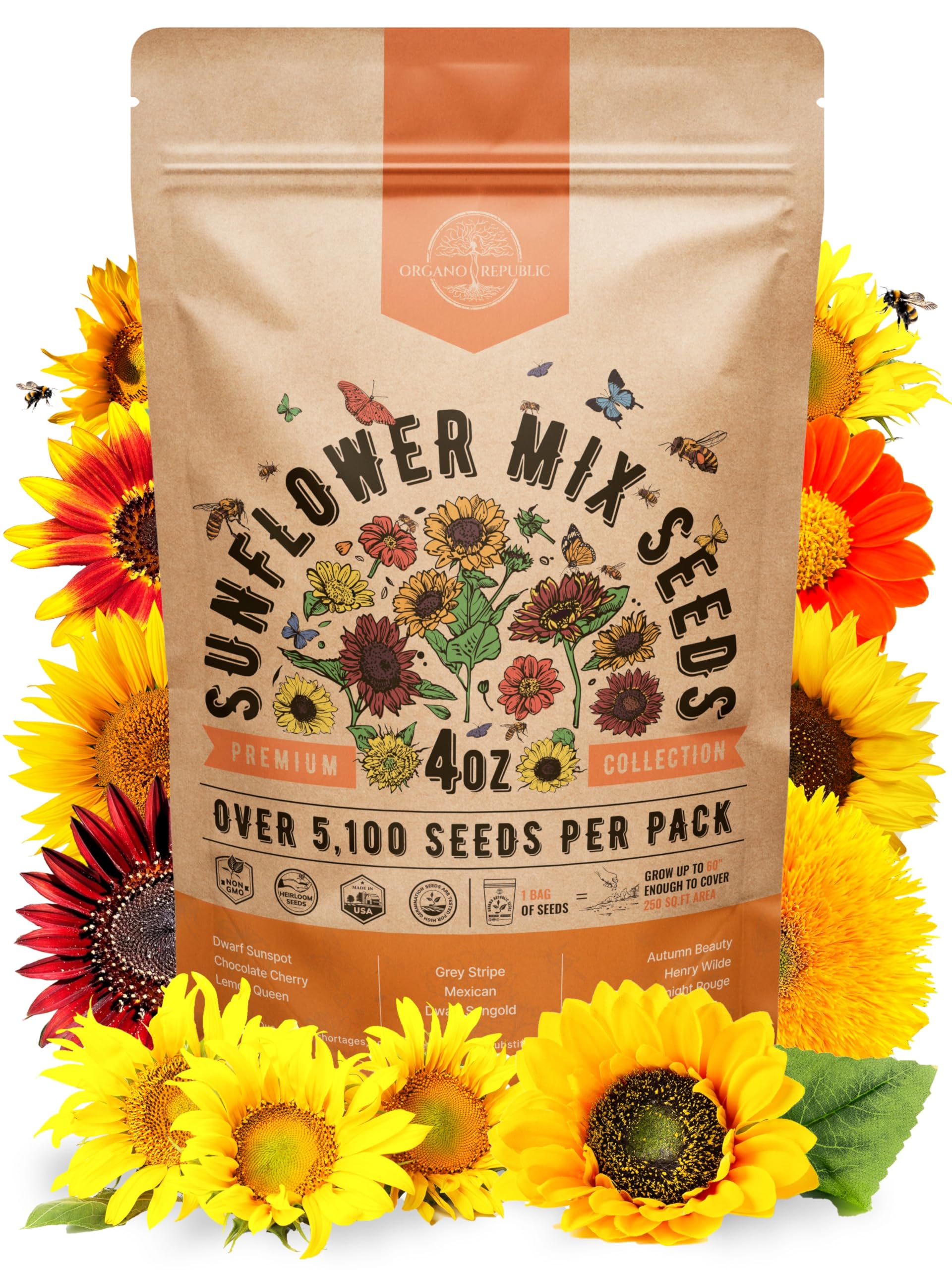 Organo Republic sunflower mix seeds pack in resealable bag for freshness