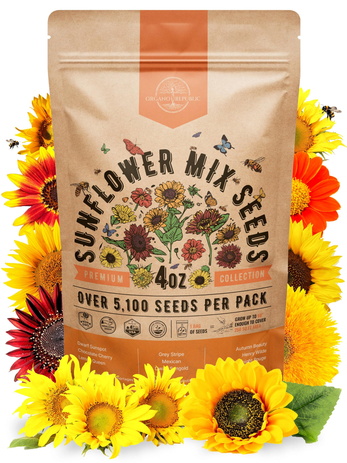 Organo Republic sunflower mix seeds pack in resealable bag for freshness