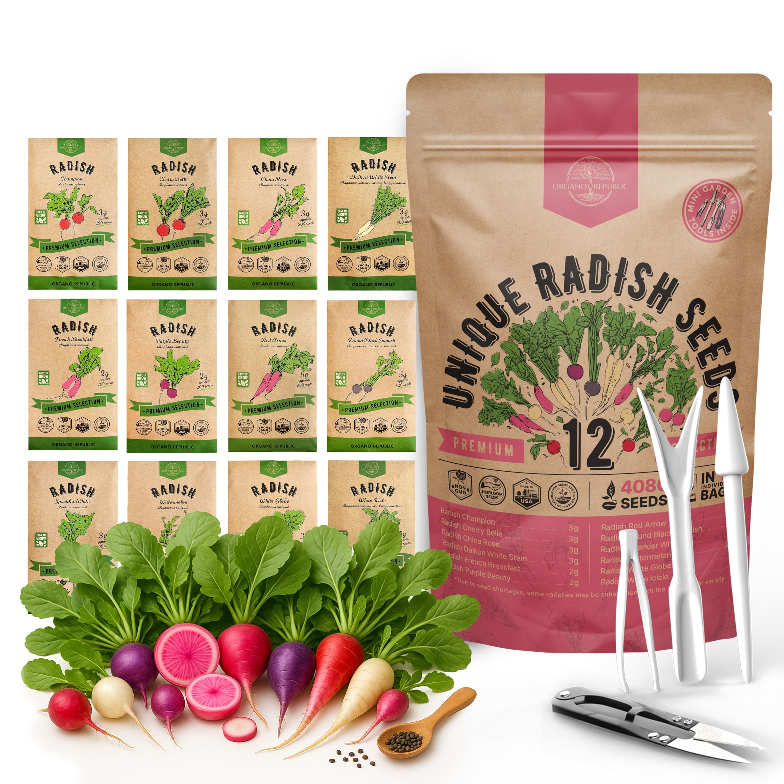 Organo Republic Watermelon radish seeds pack for home garden harvests.