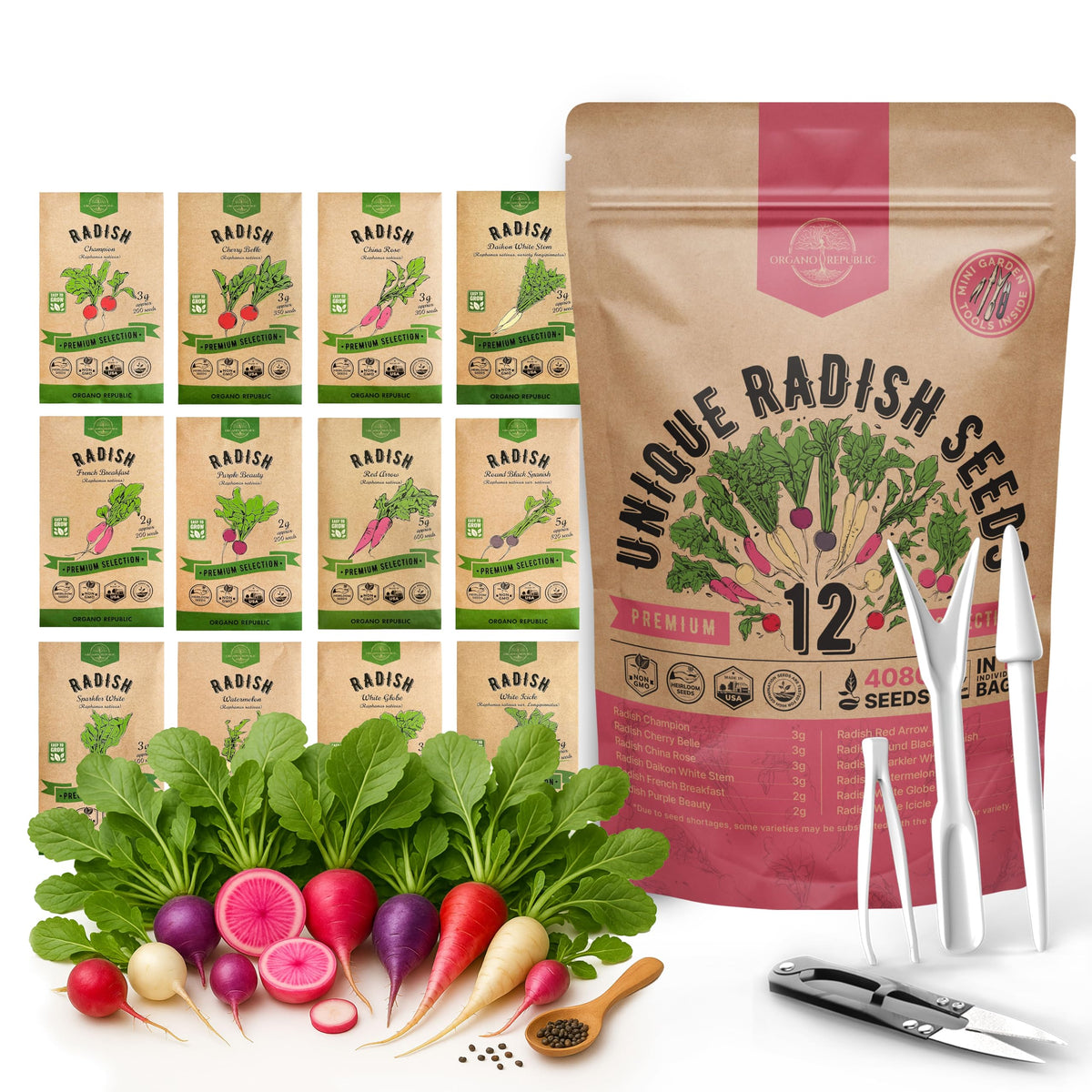 Organo Republic Watermelon radish seeds pack for home garden harvests.