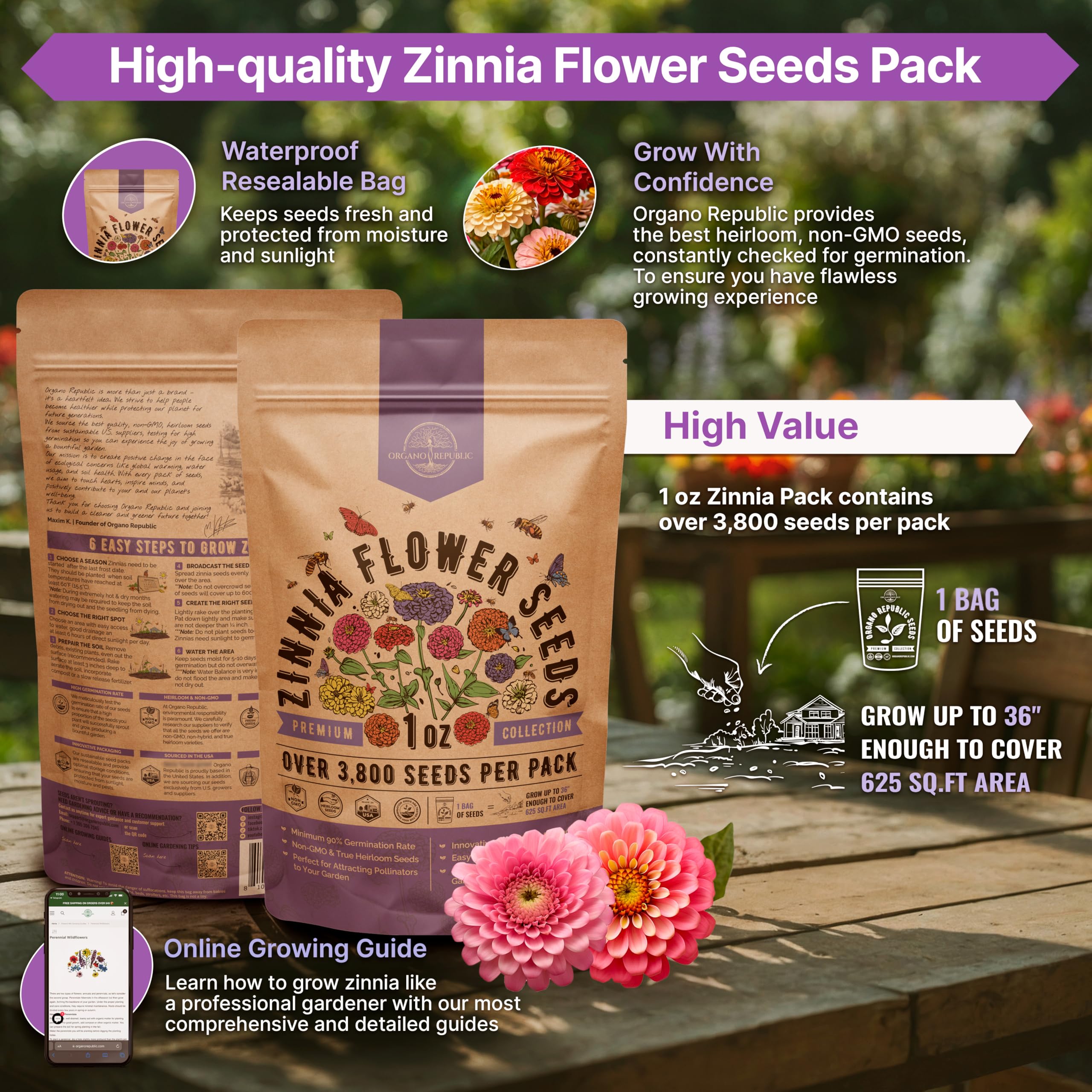 Organo Republic waterproof seed bag preserves freshness and germination potential.