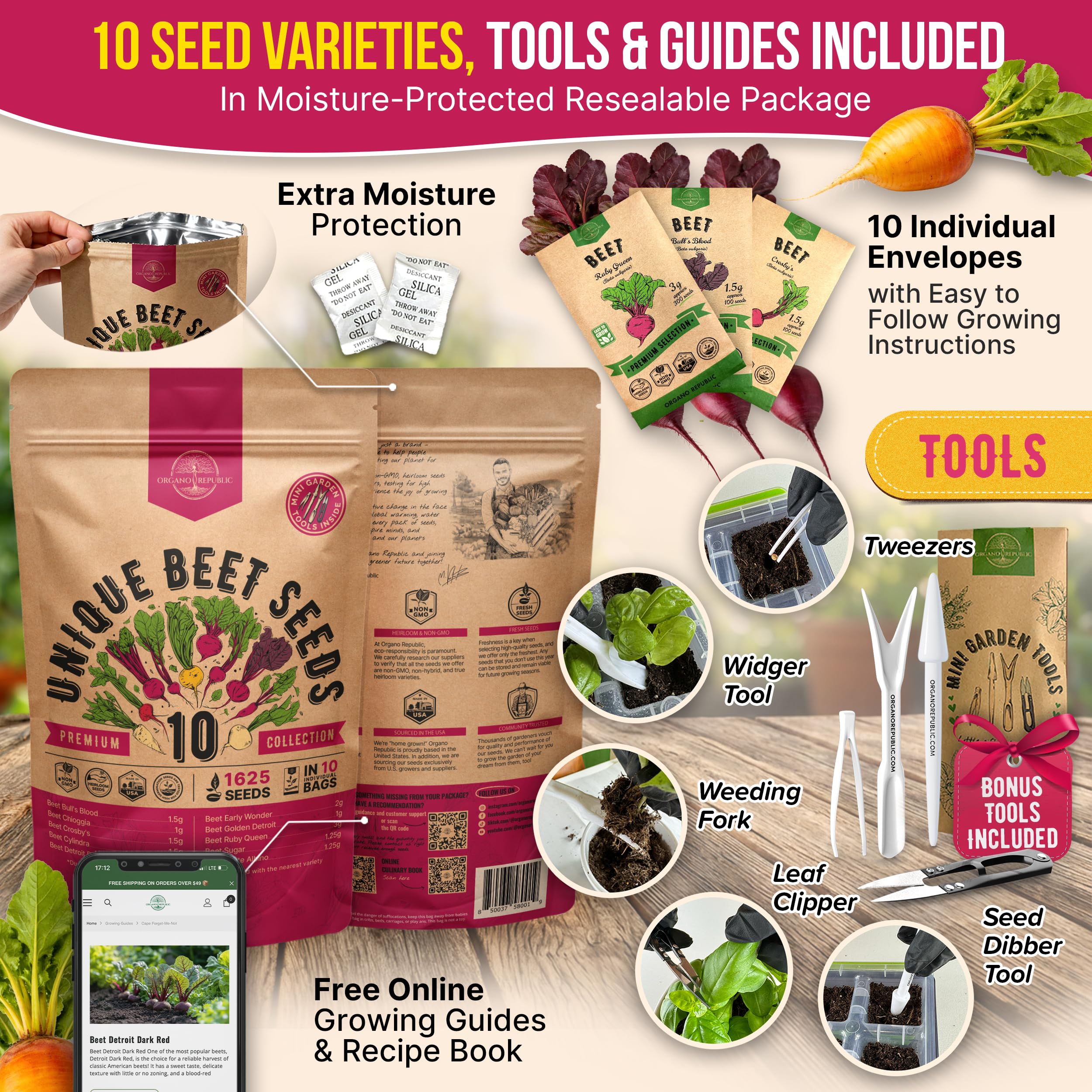 Organo Republic waterproof seed bag keeps beet seeds fresh for storage.
