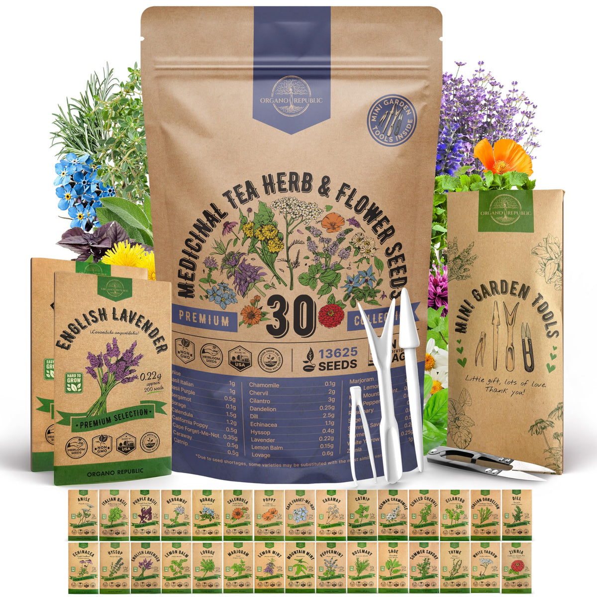 Organo Republic waterproof seed pack in a resealable bag for durable storage