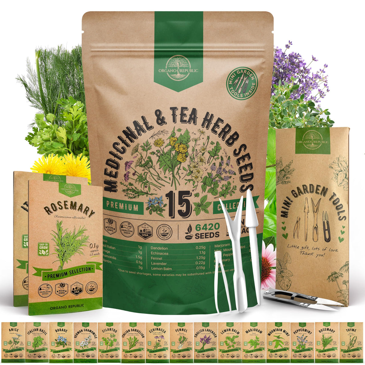 Organo Republic seed pack front for indoor and outdoor herb gardening