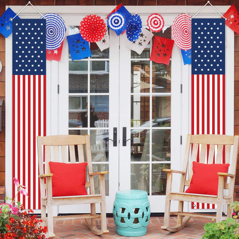 ORIENTAL CHERRY patriotic balcony banner welcoming guests on July 4th.