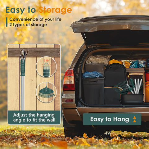 ORIENTOOLS dual-use leaf scoop in action for faster yard cleanup.