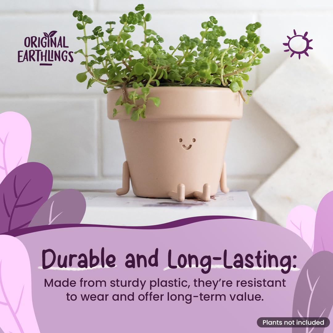 Original Earthlings legs-out pot front view, cheerful planter for small plants.