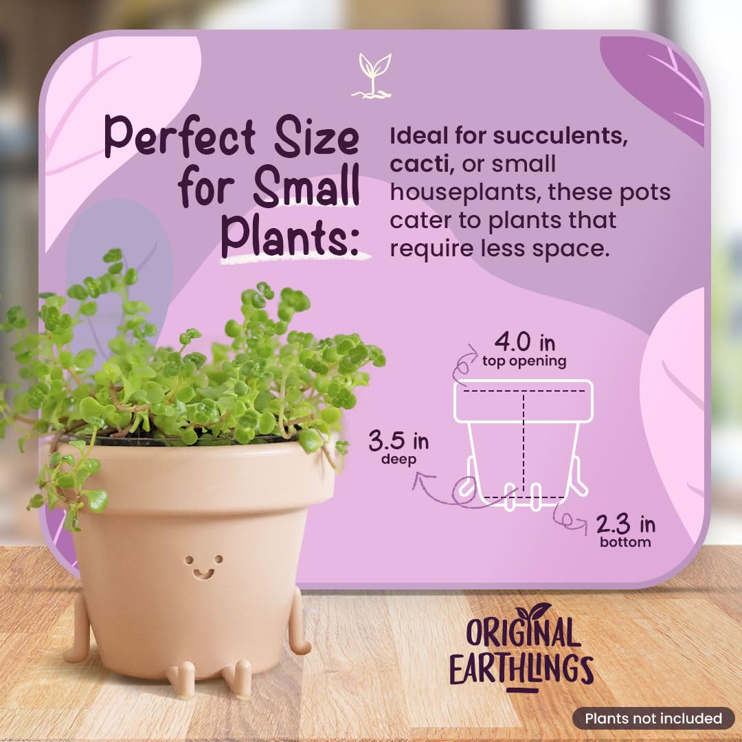 Original Earthlings legs-out pot side view, sturdy plastic planter for windowsill displays.