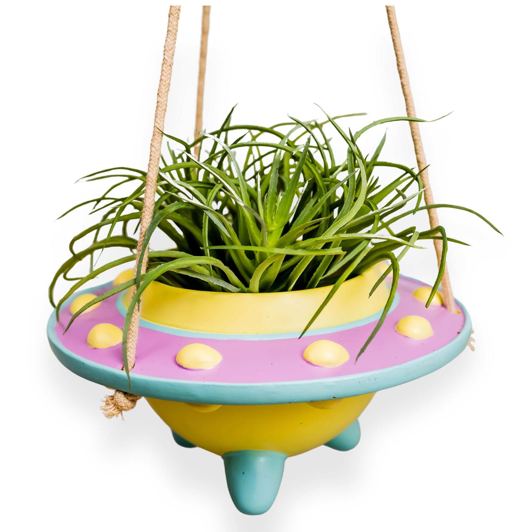 Original Earthlings UFO hanging plant pot close-up highlighting durable plastic and whimsical alien style