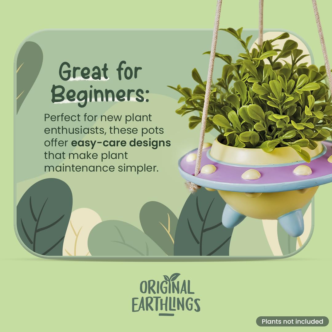 Original Earthlings UFO hanging plant pot showcases its plastic durability and design