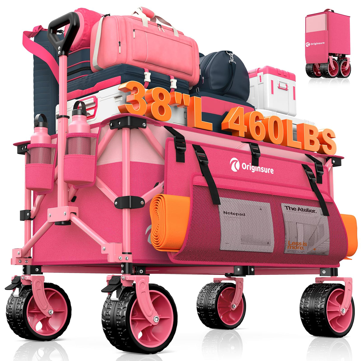 Originsure 220L pink collapsible wagon ideal for groceries and beach trips