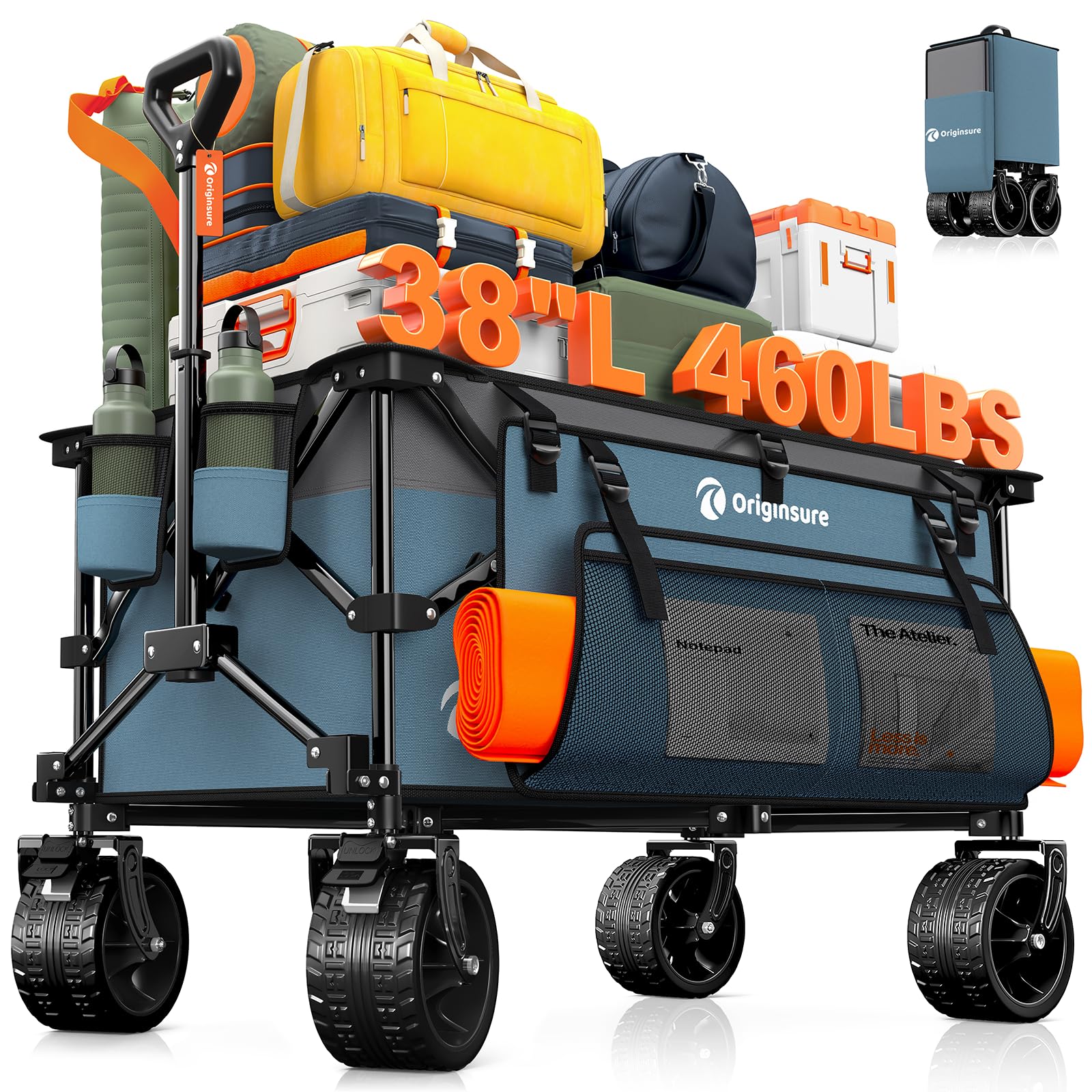 Originsure 220L foldable wagon in full-size layout for easy transport.