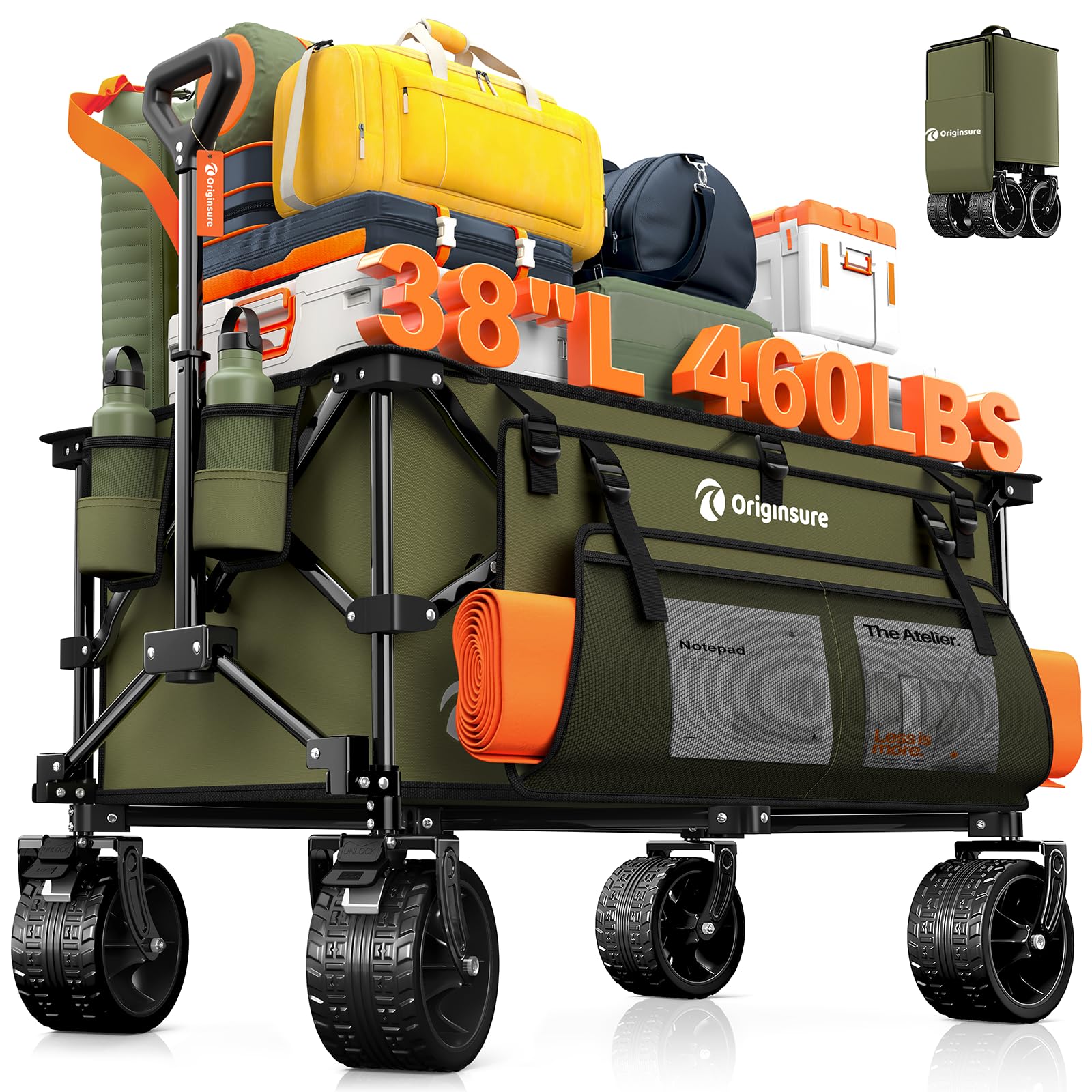 Originsure 220L foldable wagon with large capacity for groceries and camping gear.