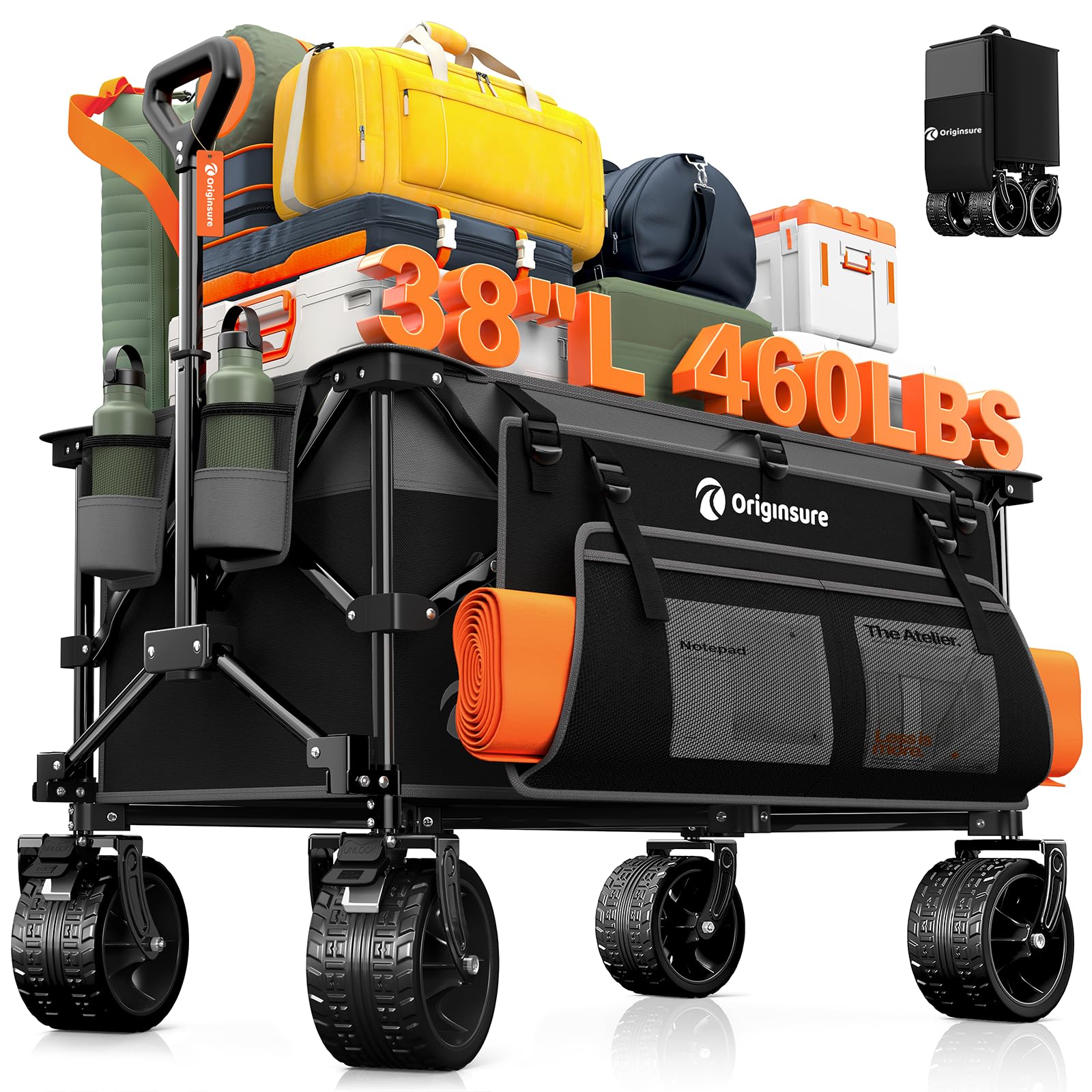 Originsure 220L folding wagon extended for groceries and gear.