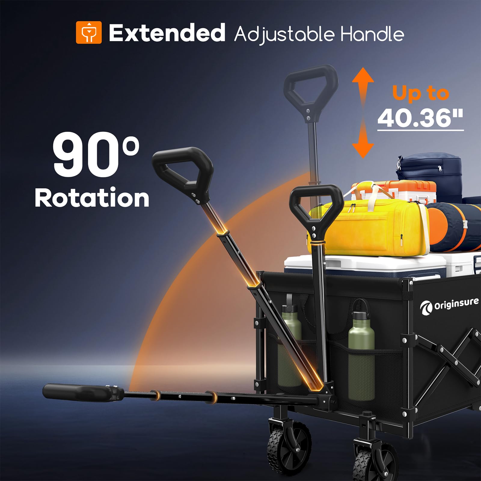 Originsure 360-degree front wheels with adjustable handle for smooth steering.