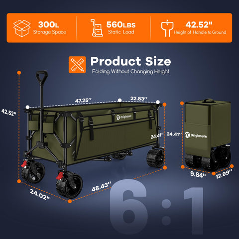 Originsure 48-inch wagon dimensions show spacious hauling area