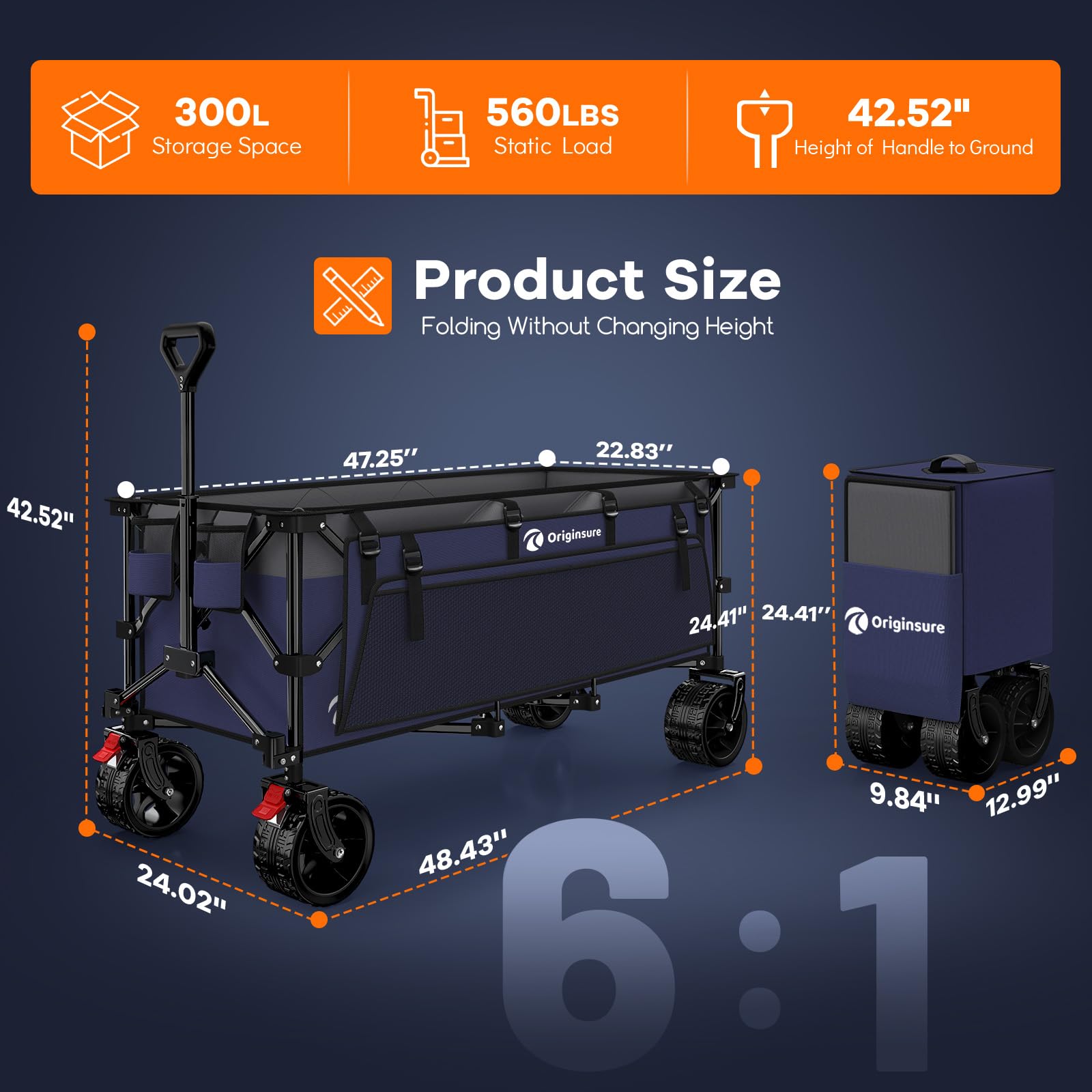 Originsure wagon with side pocket shown for convenient storage during shopping