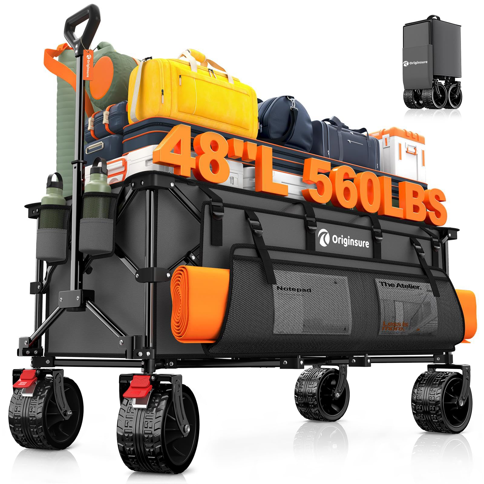 Originsure 48inch foldable wagon unfolded with large capacity for easy hauling