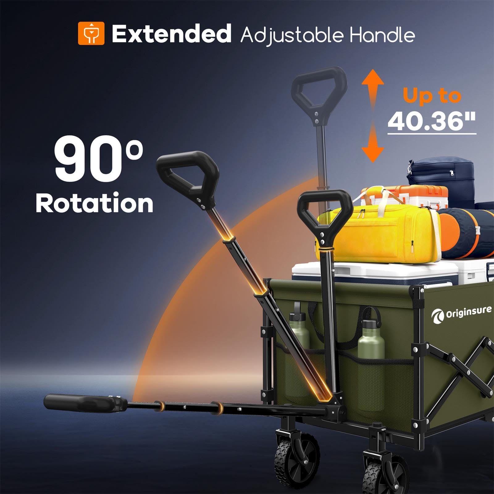 Originsure adjustable handle offers comfortable pulling height in green wagon
