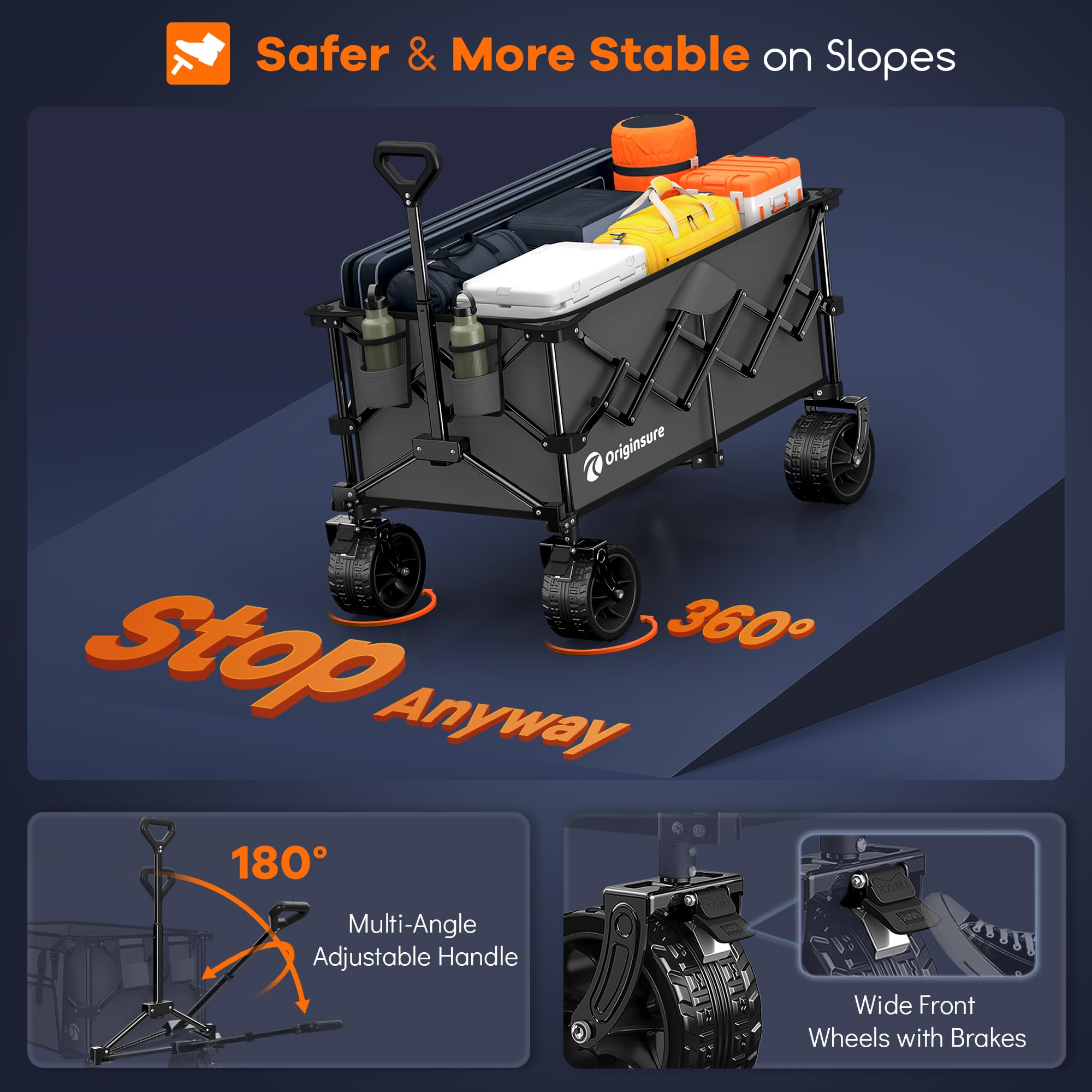 Originsure adjustable handle for comfortable grip at all heights.