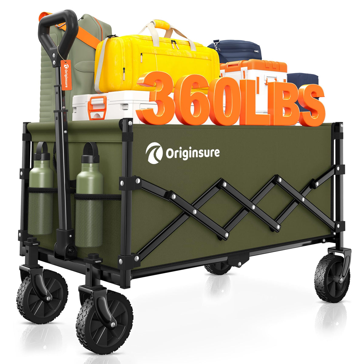 Originsure collapsible wagon cart in green shows easy portability and quick setup for shopping or outings