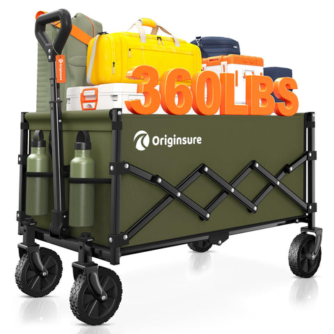 Originsure collapsible wagon cart in green shows easy portability and quick setup for shopping or outings