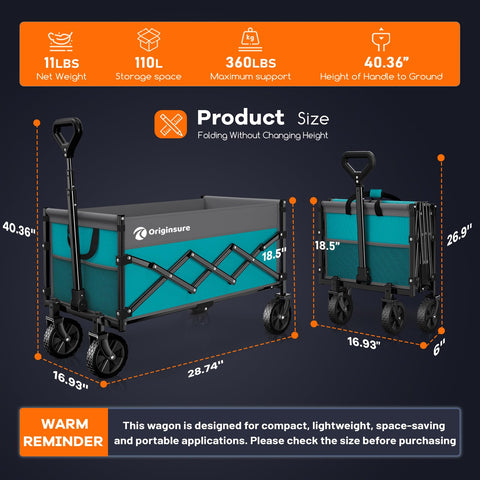 Originsure collapsible wagon unfolded with compact dimensions for versatile outdoor use