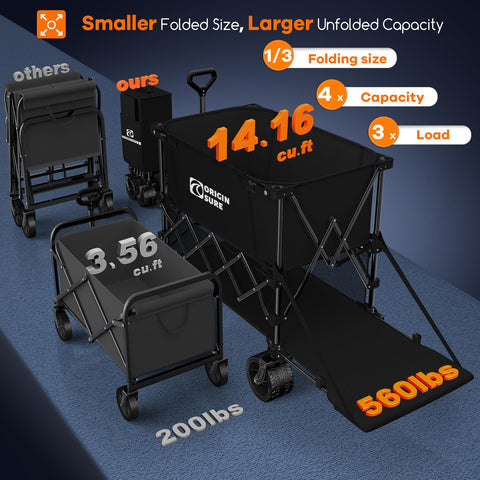 Originsure foldable cart compact folded size shown for easy trunk storage.