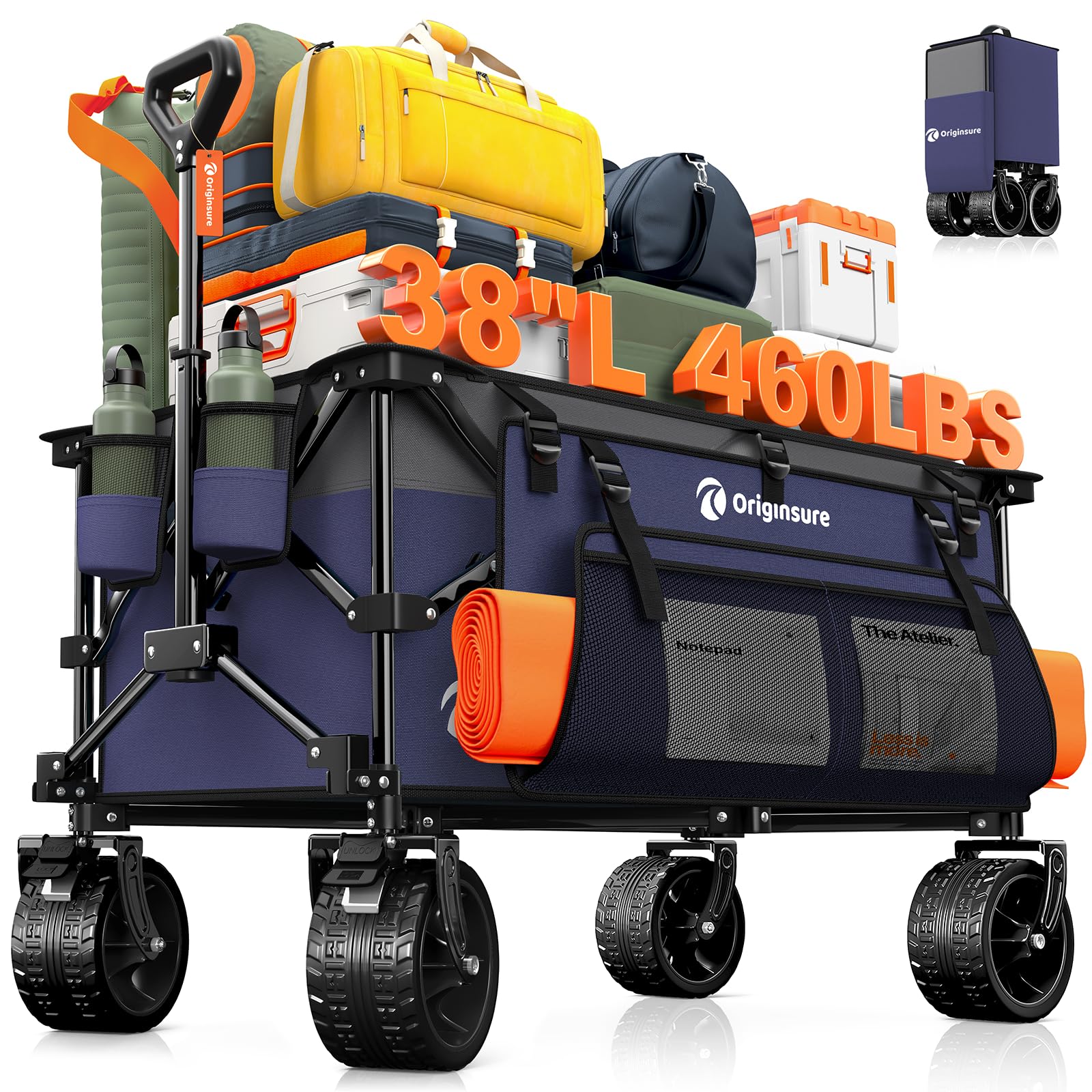 Originsure 220L foldable wagon showing large capacity for groceries and gear