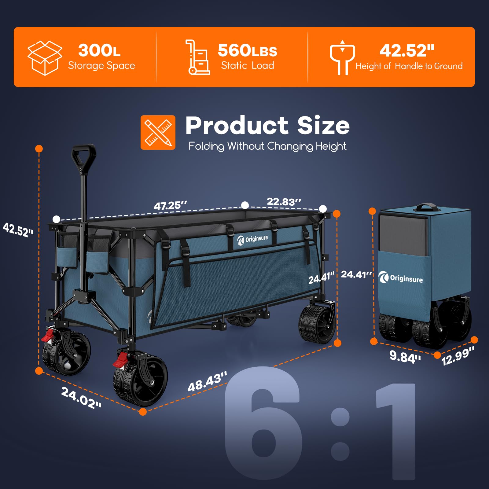 Originsure wagon with 300L capacity for groceries or gear