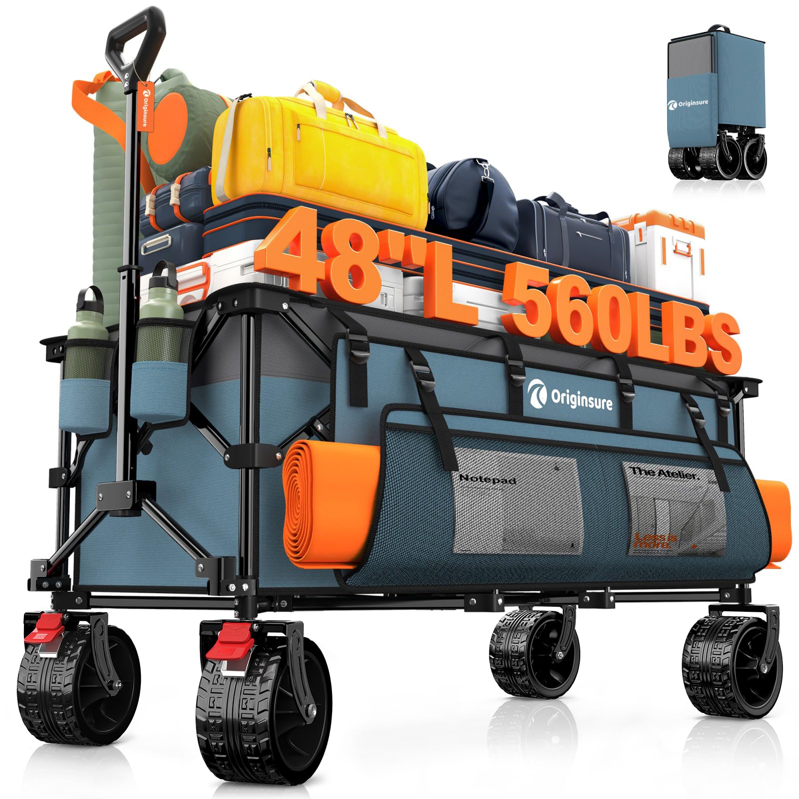Originsure folding wagon open for full-size hauling on trips and beach days