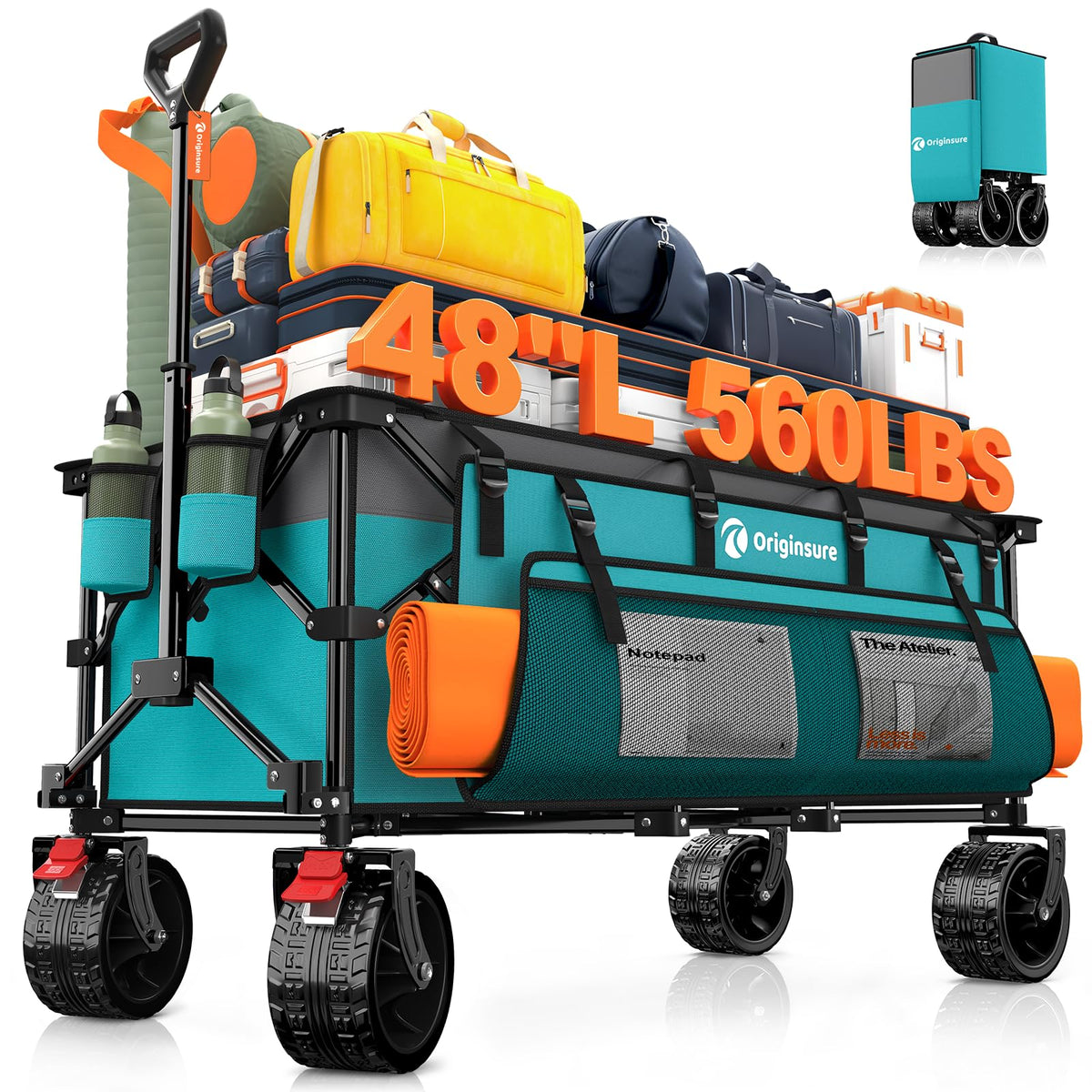 Originsure foldable wagon fully extended, showing large capacity for groceries and gear.