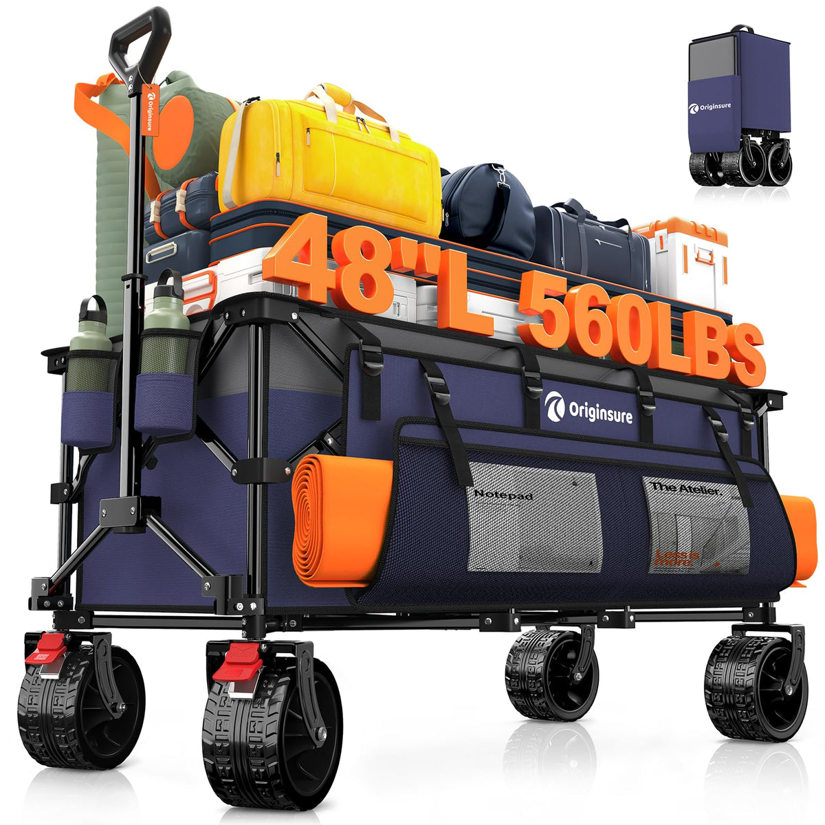 Originsure foldable wagon showing large unfolded loading area for easy transport.