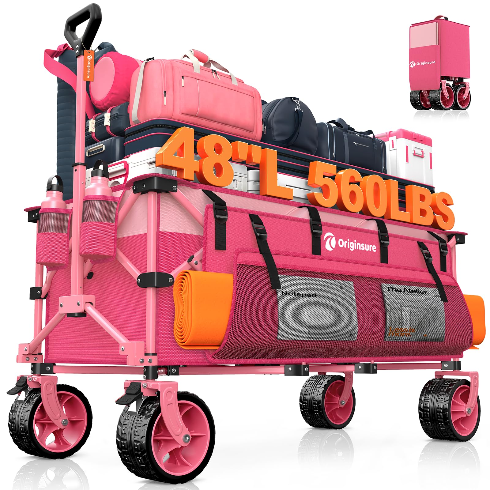 Originsure foldable wagon open showing 300L capacity for groceries and camping gear.
