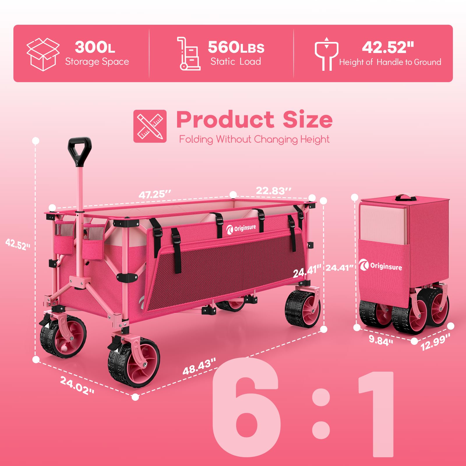 Originsure wagon folded compactly to one-third height for easy storage.